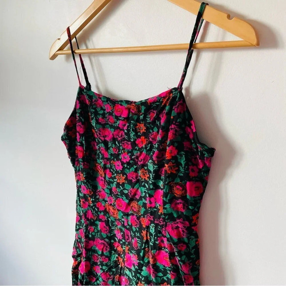 UO Lush Floral Skinny Strap Ruffle Hem Romper  Black Pink Red Size Small - Picture 4 of 6